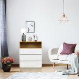 Chest of drawers MELMO K in white and oak with three drawers and an open compartment by hjh LIVING