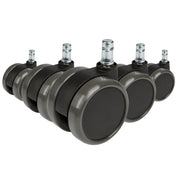 Five black Castors 5x ROLO 11mm/65mm for hard floors with silver-coloured bolts by hjh OFFICE