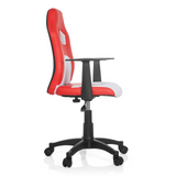 Red and white TEEN GAME AL swivel chair for children with armrests and black five-caster base by hjh OFFICE – 360-degree view (side profile 80°)
