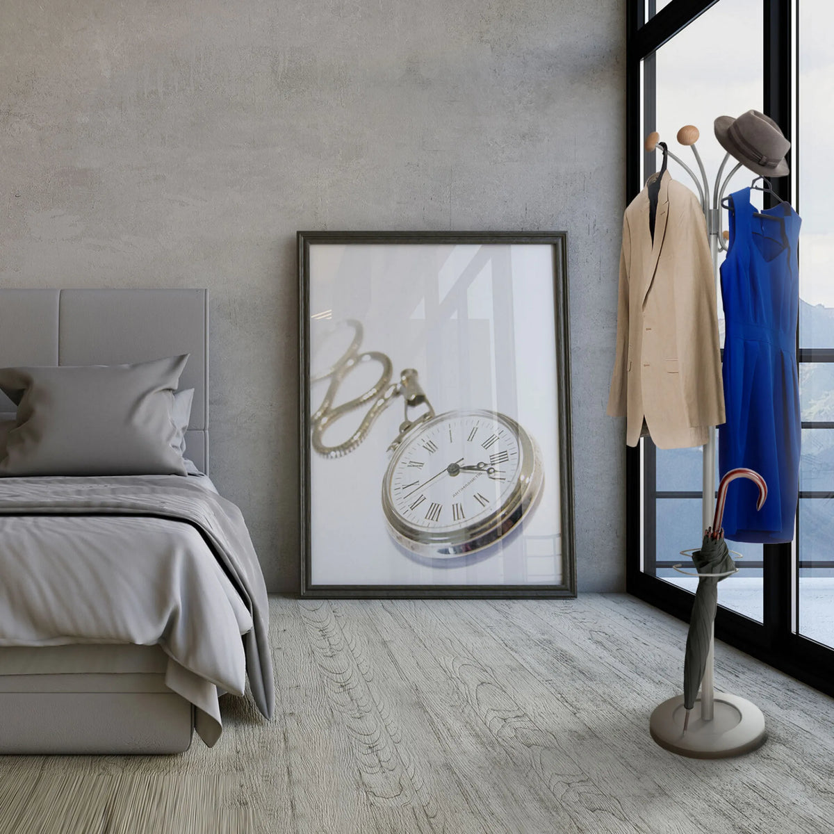 SPACE coat stand in silver with hangers and an umbrella in a modern room by hjh OFFICE