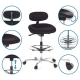 Height-adjustable WORK MF counter chair in black with foot ring and headrest by hjh OFFICE