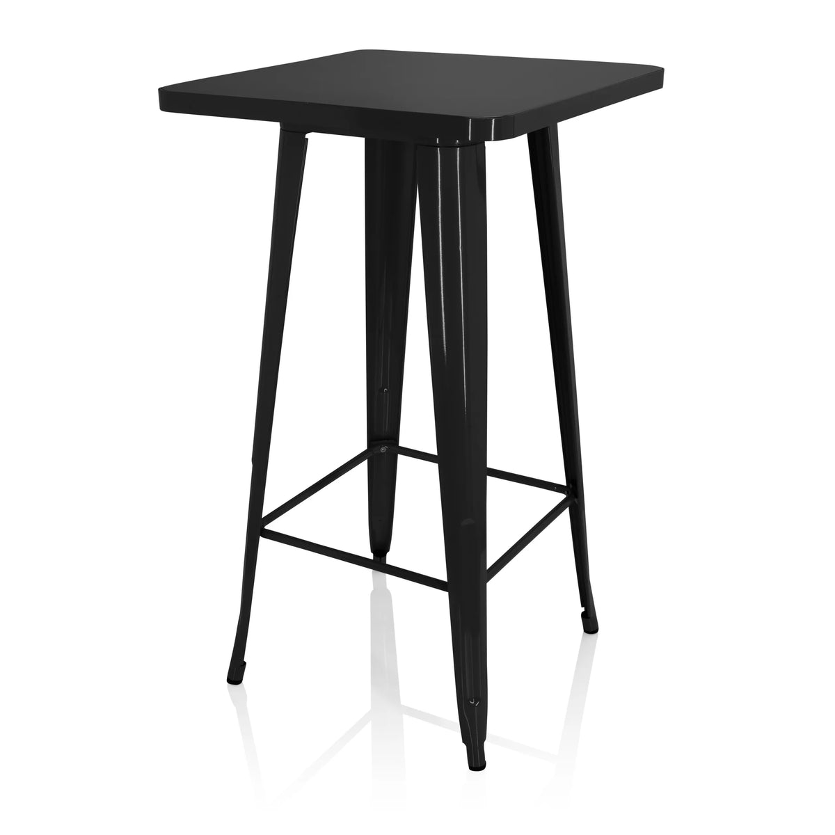 Black Bar table VANTAGGIO HIGH T with square top and two crossbars by hjh OFFICE – 360-degree view (front three-quarter view 60°)