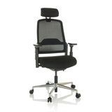 Black Professional Office Chair TERARO AX with mesh back, headrest and five-caster base by hjh OFFICE – 360-degree view (front view 15°)
