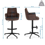 Dimensional drawing of the Bar stool SOLAO LIFE HIGH with a total height of 93-117 cm by hjh LIVING