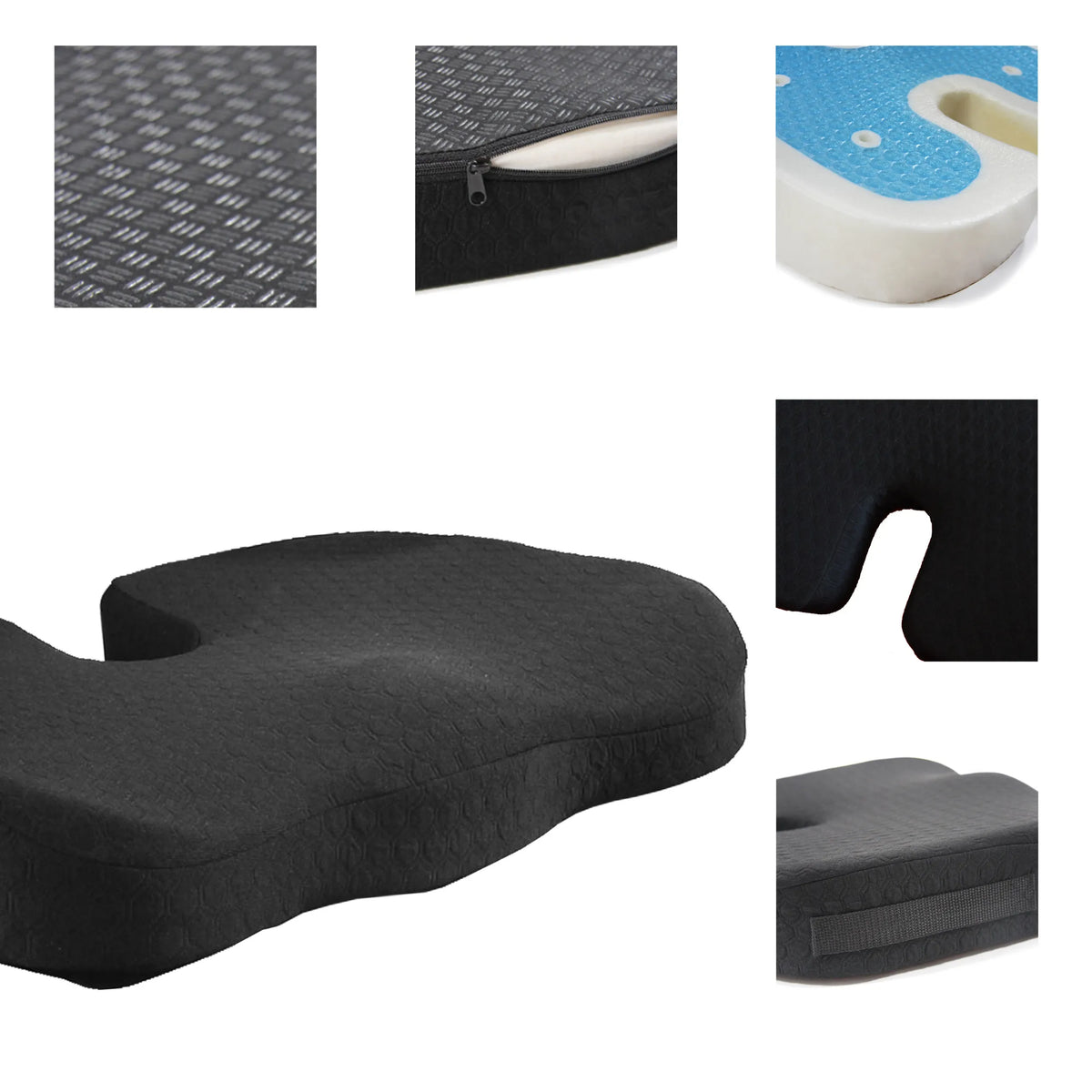 Black Seat Cushion MEDISIT II with textured cover, zipper and foam core by hjh OFFICE