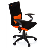Black and orange Swivel Chair – Children KIDDY PRO AL with lumbar cushion and five-caster base by hjh OFFICE – 360-degree view (front three-quarter view 60°)