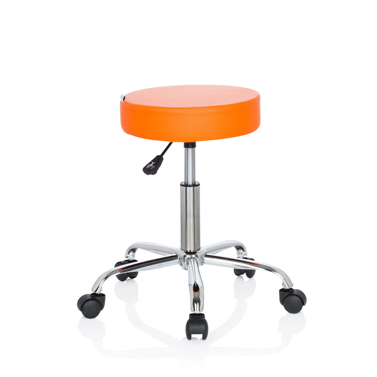Orange Swivel stool OPERATOR II with gas lift and five-caster base by hjh OFFICE – 360-degree view (front three-quarter view 40°)
