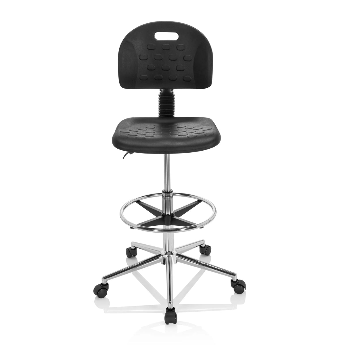 Black Counter chair TOP WORK 23 I with foot ring and five-caster base by hjh OFFICE – 360-degree view (front view 0°)