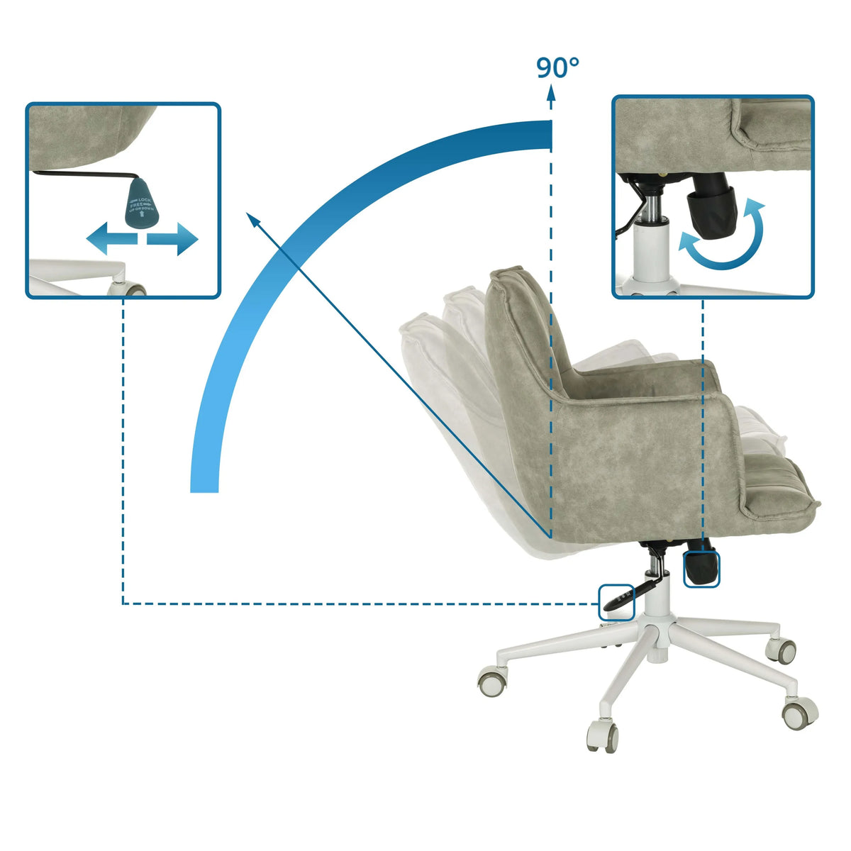 Tilt mechanism with 90-degree adjustability of the Home Office Chair SOLAO LIFE W by hjh LIVING