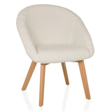 White upholstered chair SCANDI TED with a rounded backrest and four wooden legs by hjh LIVING – 360-degree view (front view 15°)