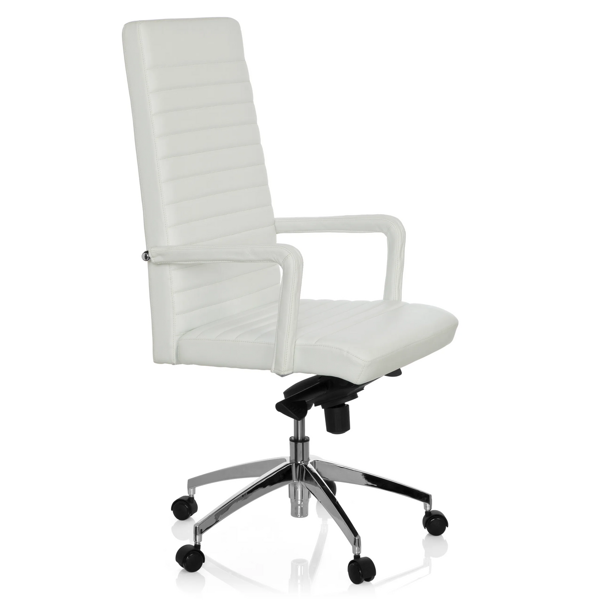 White Professional Executive Chair LENGA with horizontal stitching and five-caster base by hjh OFFICE – 360-degree view (front three-quarter view 60°)