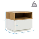 Dimensional drawing of the Side table MELMO in white and oak, 50 × 40 cm, by hjh LIVING