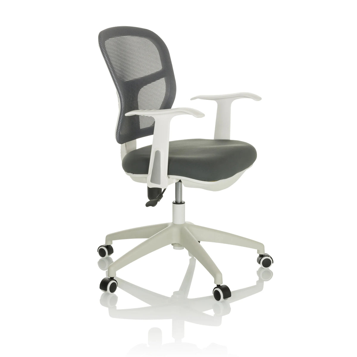 Grey Home Office Chair TOP 108 W with mesh back and five-caster base by hjh OFFICE – 360-degree view (front three-quarter view 60°)