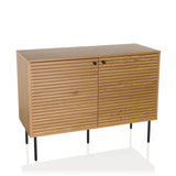 Sideboard LINNO S in oak with ribbed fronts and black metal legs by hjh LIVING – 360-degree view (front view 15°)