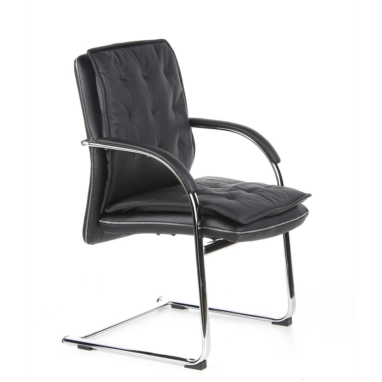 Black Cantilever chair VILLA V with quilted upholstery and armrests by hjh OFFICE – 360-degree view (front three-quarter view 60°)