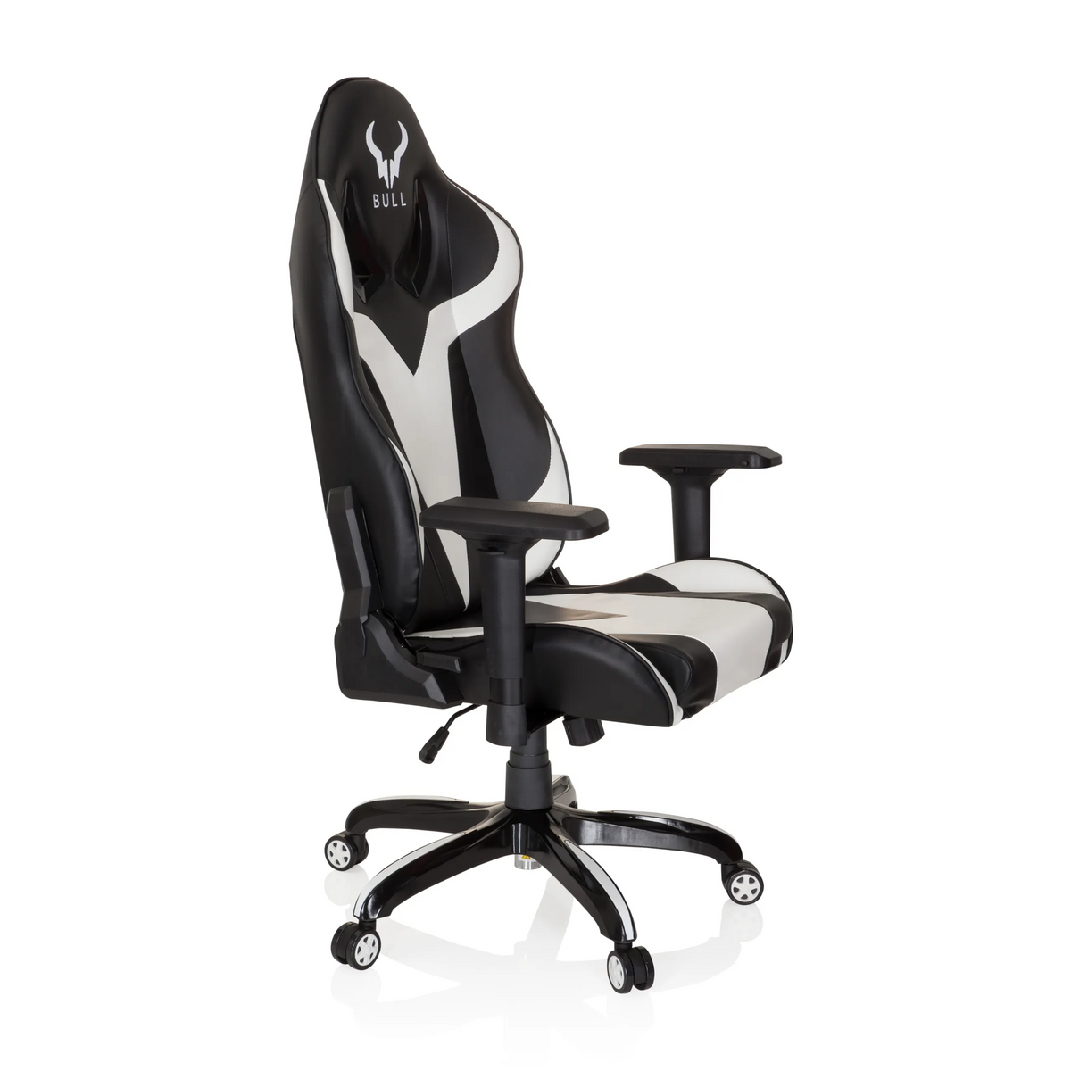 Black and white Gaming chair PROMOTER I with armrests and a five-caster base by hjh OFFICE – 360-degree view (front three-quarter view 60°)
