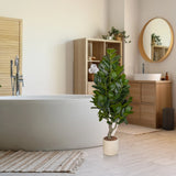 Artificial plant Garcinia in green with a white outer pot in a bright bathroom by hjh OFFICE