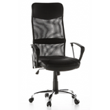 Black Home Office Executive Chair STRYKA with mesh back, faux leather seat and star base by hjh OFFICE – 360-degree view (front view 20°)