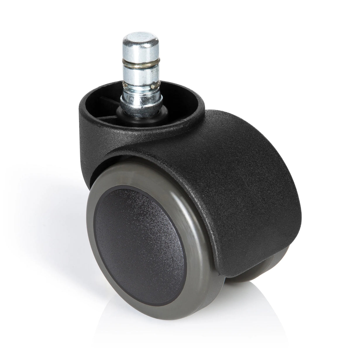 Black Castors 5x ROLO No-Noise 11mm/50mm for hard floors with silver metal pin by hjh OFFICE – 360-degree view (front view 0°)