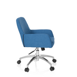 Blauer Homeoffice-Bürostuhl SHAKE 400 mit Armlehnen und Fußkreuz mit fünf Rollen von hjh OFFICE – 360-Grad-Ansicht (Seitenprofil 80°)