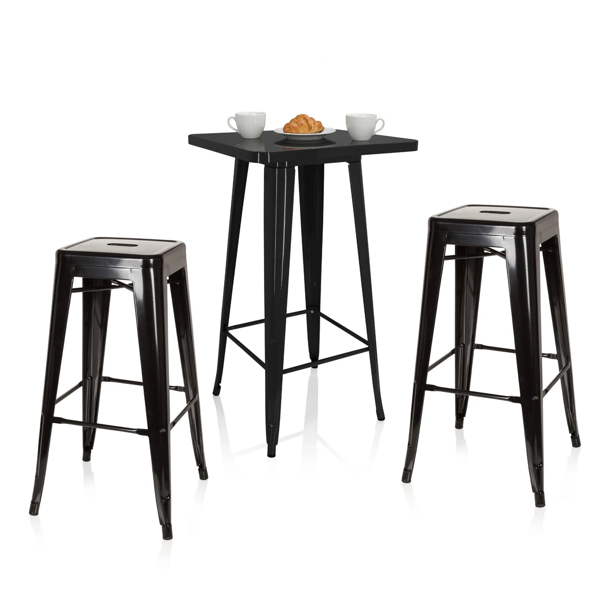 Bar Table Set Vantaggio Set in black with a square high table and two matching bar stools by hjh OFFICE
