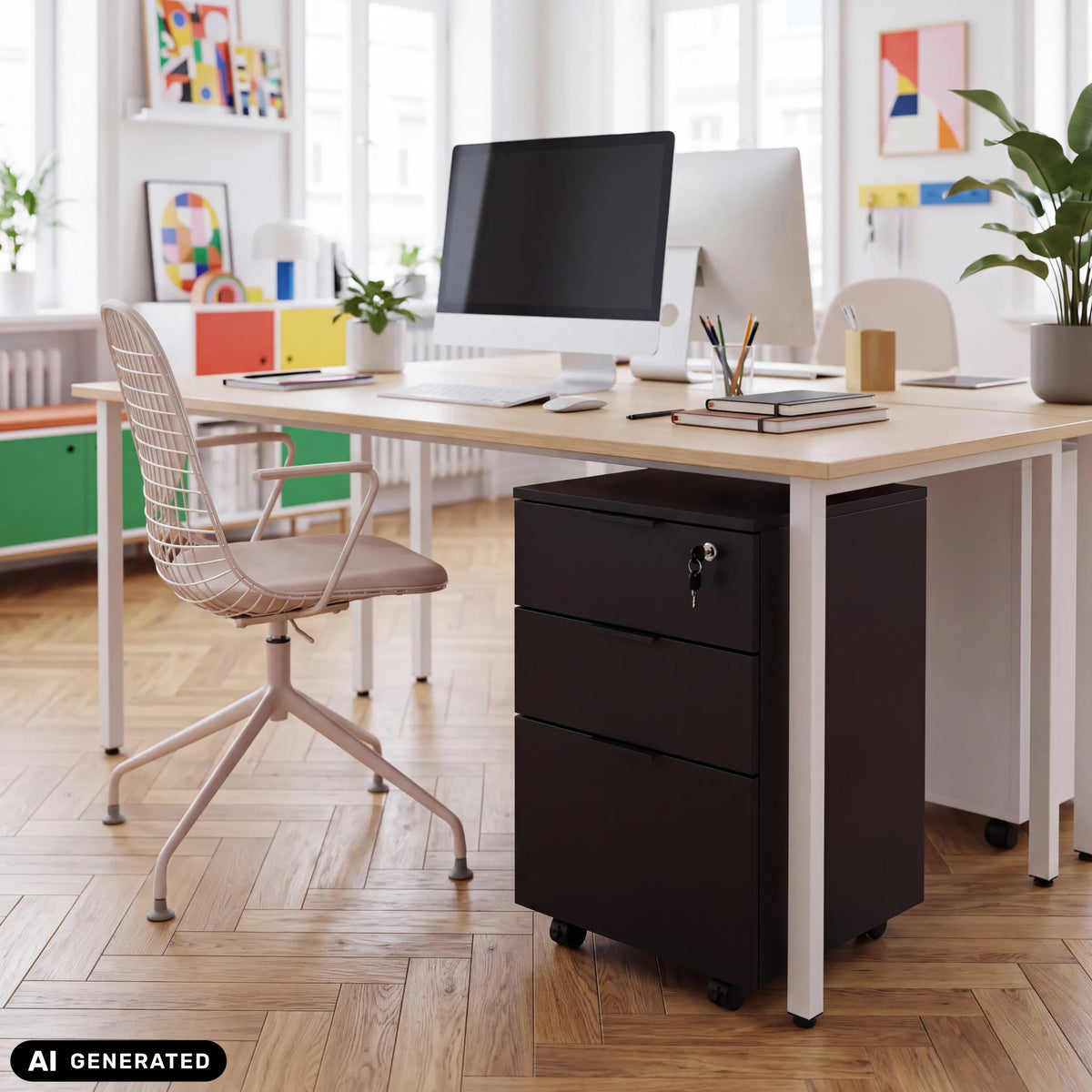 Black Mobile Drawer Unit DAVIK with three drawers and a lock by hjh OFFICE