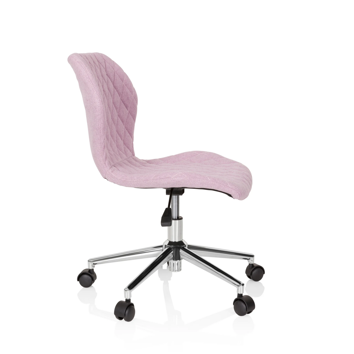 Pink Swivel Chair – Children JOY II with quilted look and five-caster base by hjh OFFICE – 360-degree view (side profile 80°)