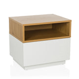 White Side table MELMO with a shelf in oak effect by hjh LIVING – 360-degree view (front view 15°)