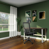 WORKSPACE LIGHT I office desk in walnut and white with white base in a green study by hjh OFFICE