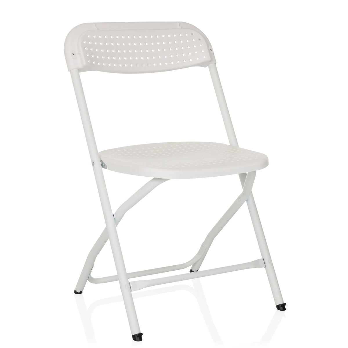 White Outdoor chair TUDELA XXL PRO W with perforated seat and backrest by hjh OFFICE – 360-degree view (front three-quarter view 30°)