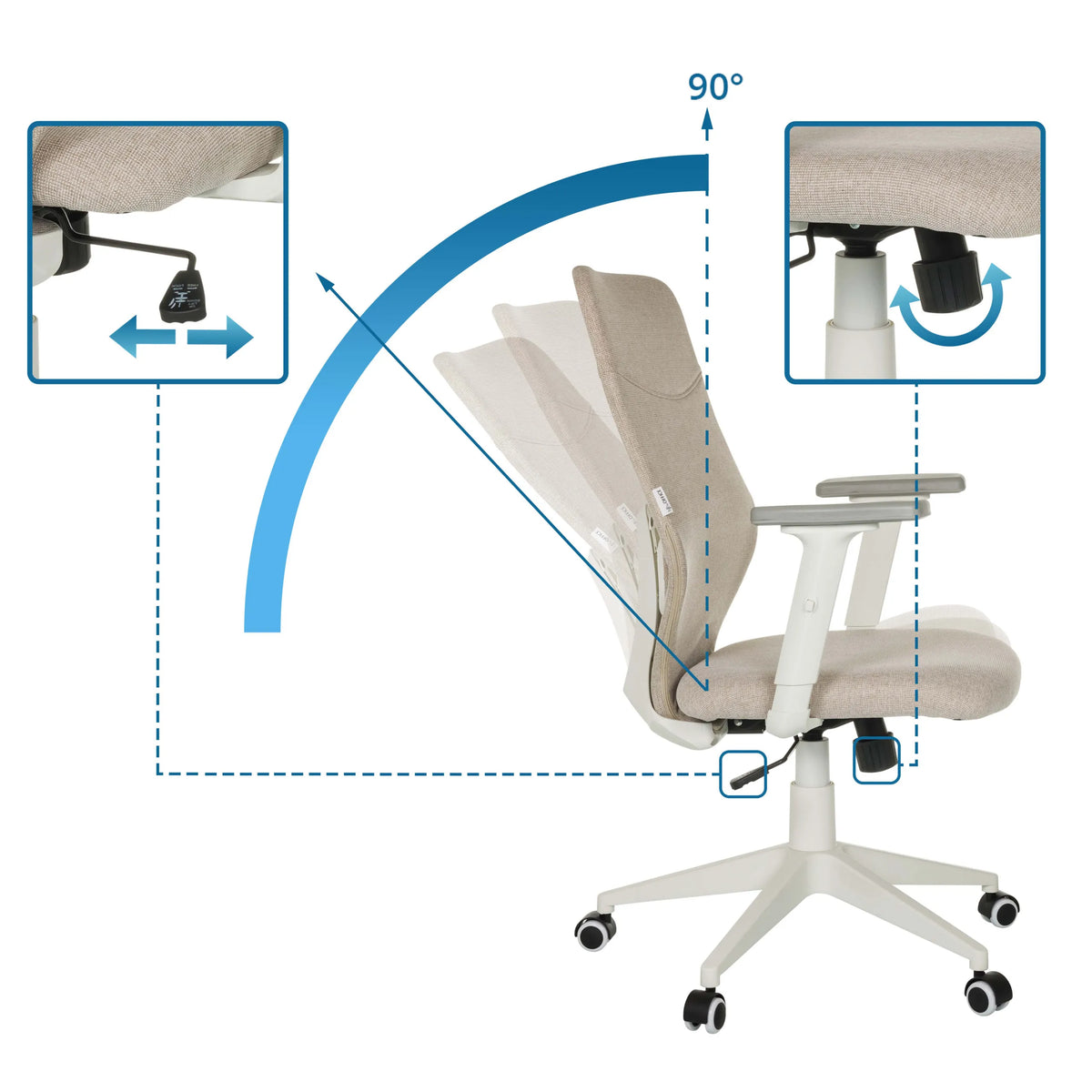 Adjustment options for the backrest and seat height of the COSIO II Home Office Chair with a 90° angle by hjh OFFICE