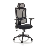 Black Home Office Chair ERGOMY with mesh back and five-caster base by MyBuero – 360-degree view (front three-quarter view 30°)