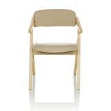 Beige folding chair SCANDIO with armrests and wooden frame by hjh OFFICE – 360-degree view (front view 0°)