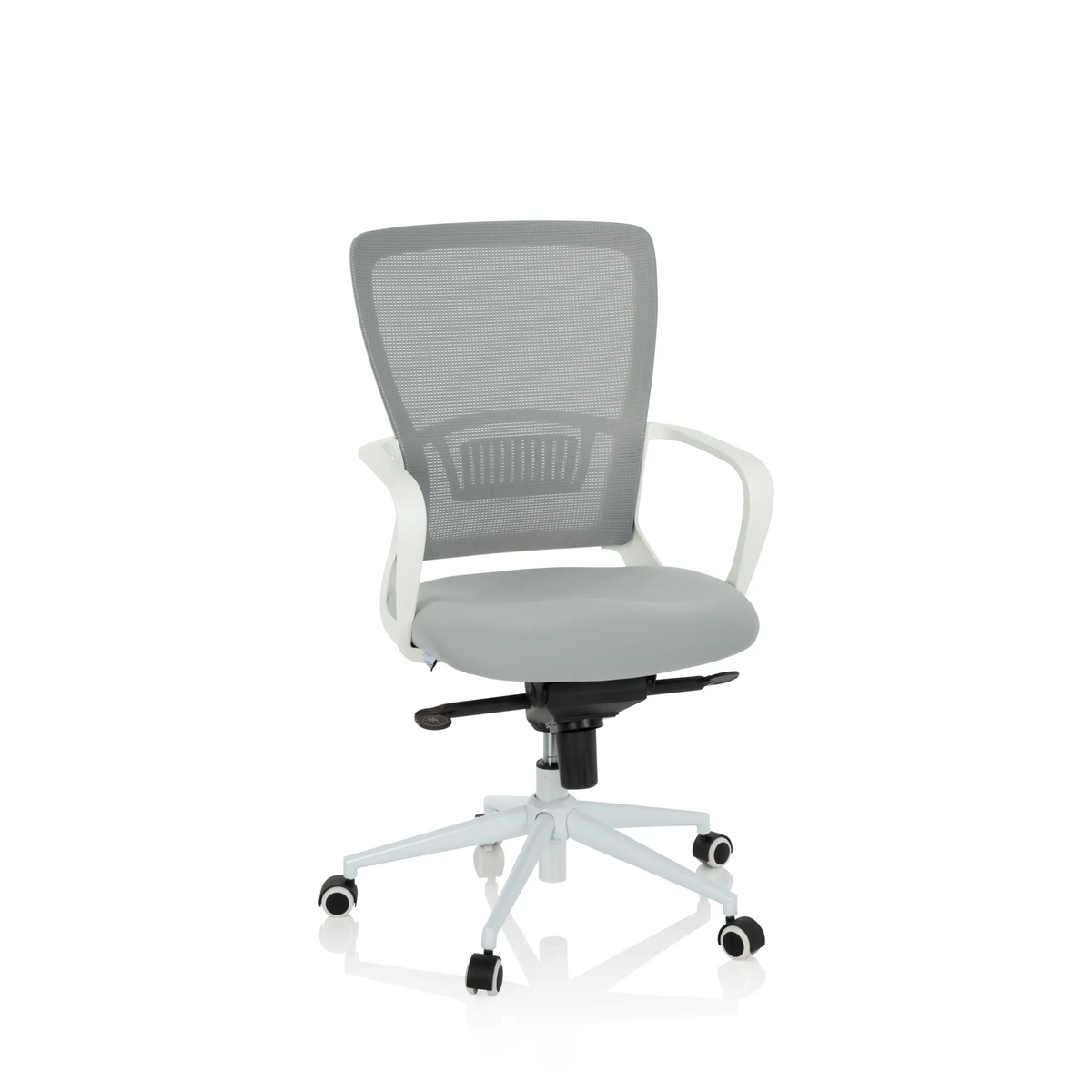 Grey Home Office Chair ESTRIA with mesh back and five-caster base by hjh OFFICE – 360-degree view (front view 20°)
