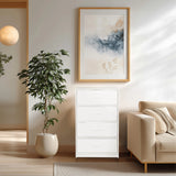 White chest of drawers ESTORIA with four drawers in a bright living room by hjh LIVING