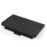 Black Footrest PIEDINO STRIPE PRO with ribbed surface and red button by hjh OFFICE – 360-degree view (front view 16°)