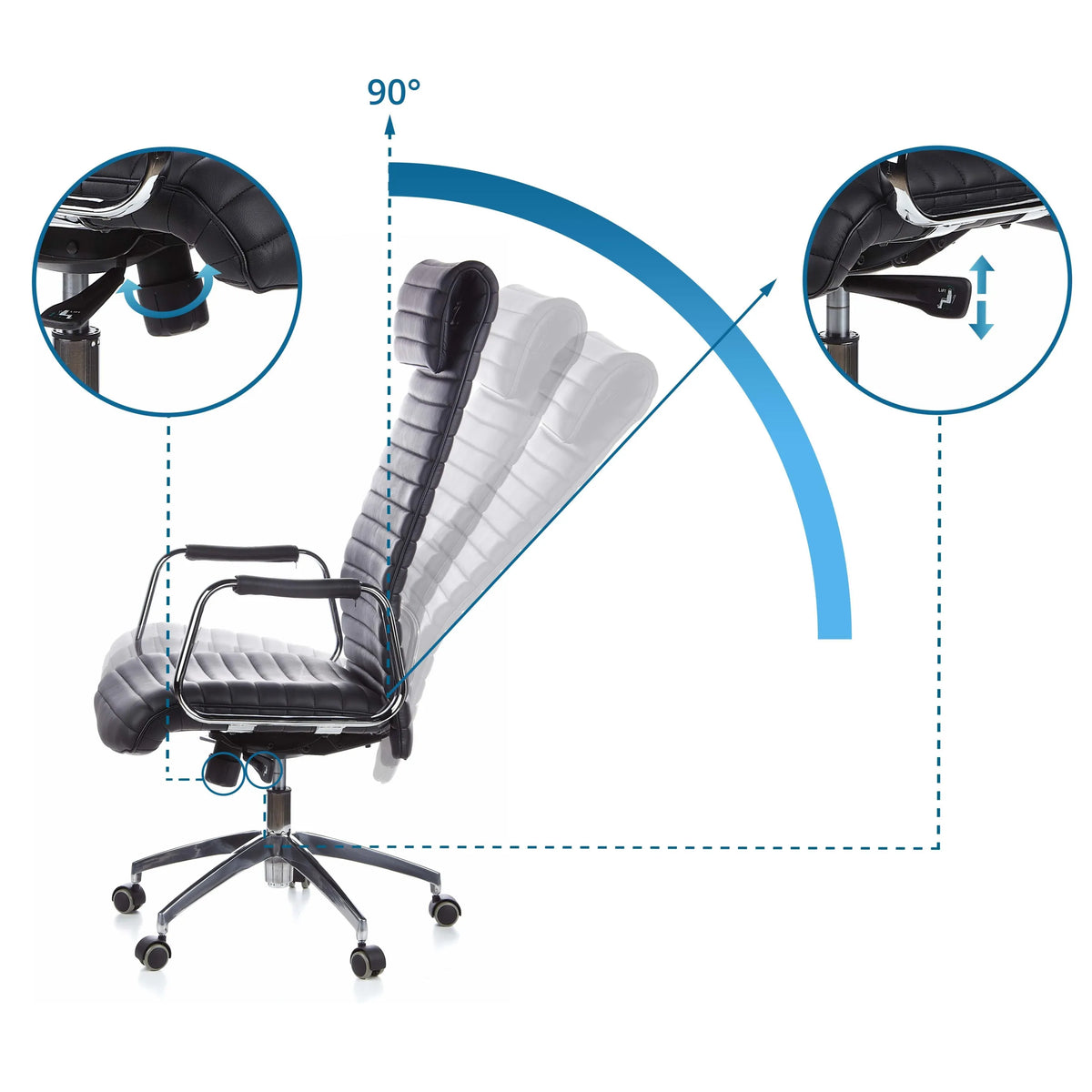 Tilt mechanism and seat height adjustment of the Luxury Executive Chair ASPERA 20 by hjh OFFICE