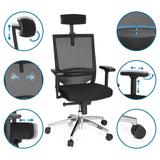 Adjustable details of the PORTO MAX HIGH Professional Office Chair with headrest, armrests and mesh back in black by hjh OFFICE