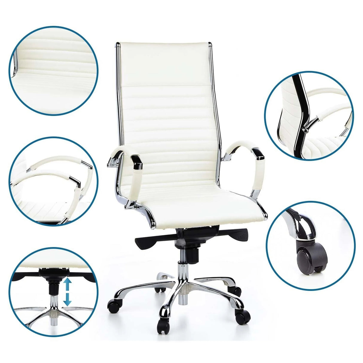 Professional Executive Chair PARMA 20 in cream white with details of upholstery, armrests, gas spring and castors by hjh OFFICE