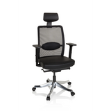 Black Luxury Executive Chair SENATOR PRO with mesh back, headrest and five-caster base by hjh OFFICE – 360-degree view (front view 20°)