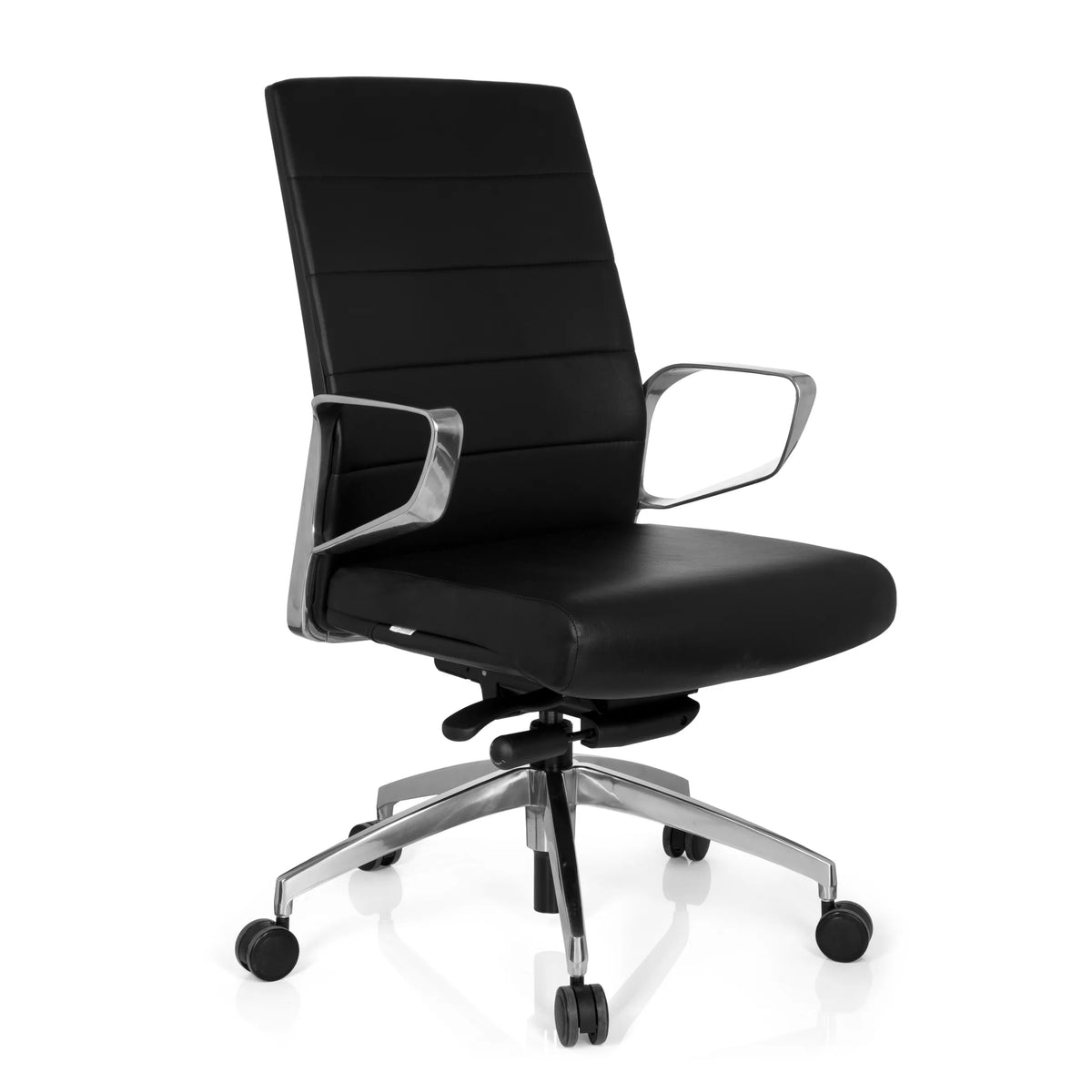 Black Professional Office Chair PROVIDER with quilted padding and five-caster base by hjh OFFICE – 360-degree view (front three-quarter view 40°)