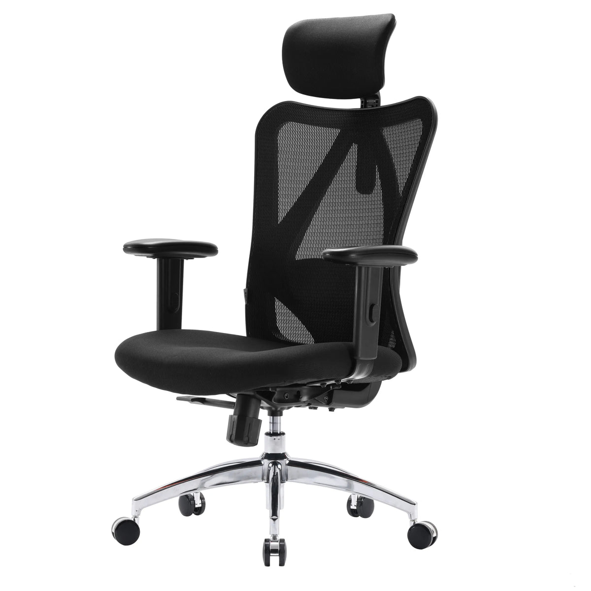 Black Professional Office Chair M18-M148 with mesh backrest, headrest and glossy base by Sihoo