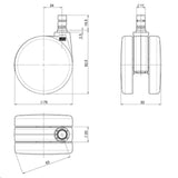 Technical drawing of the 75 mm diameter Castors 5x ROLO No-Noise 11mm/75mm by hjh OFFICE