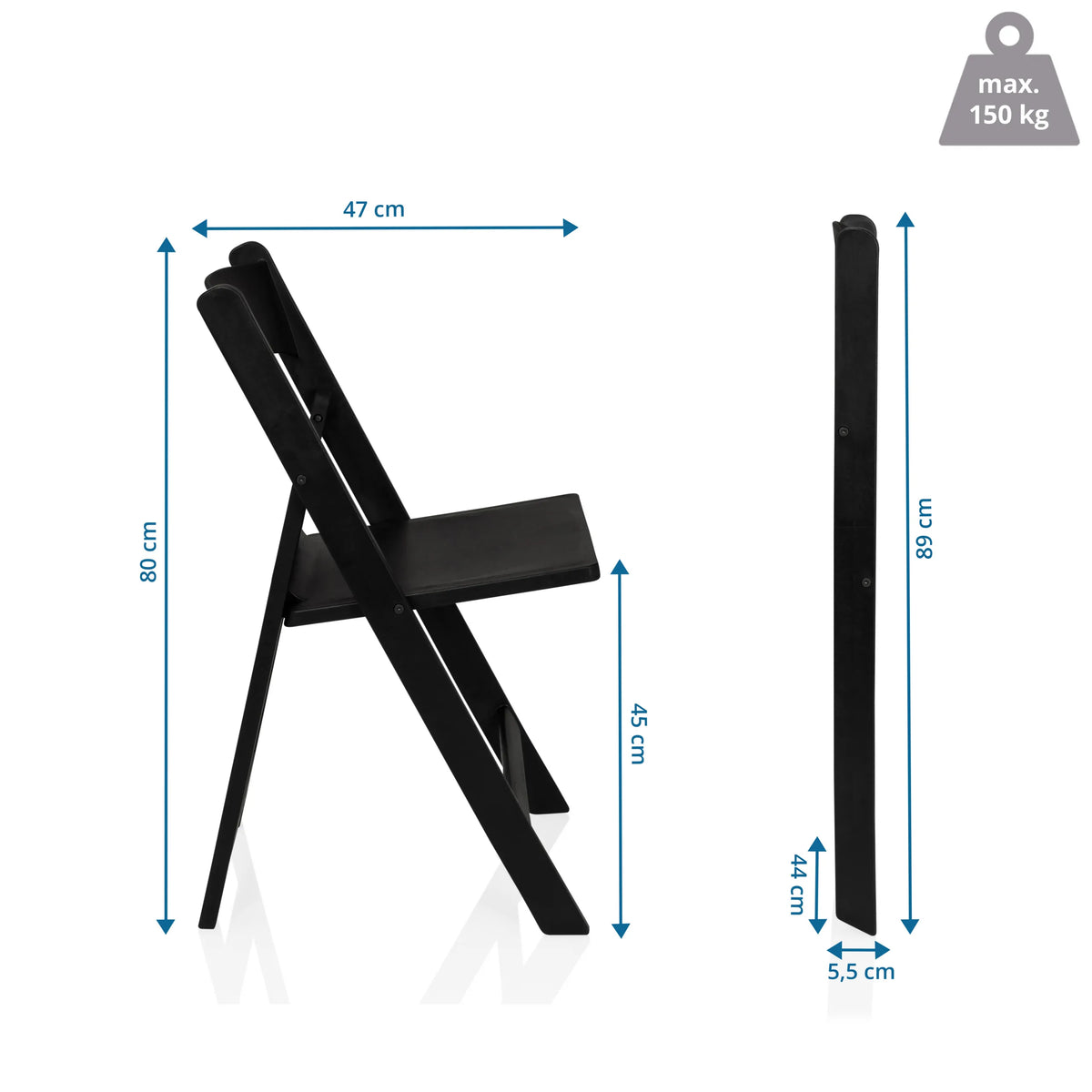 Dimensional drawing of the Outdoor chair TRAVANO 1 with a height of 89 cm and a width of 47 cm by hjh LIVING