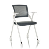 Grey Folding chair PRIORITY II W with mesh back, armrests and castors by hjh OFFICE – 360-degree view (front three-quarter view 30°)