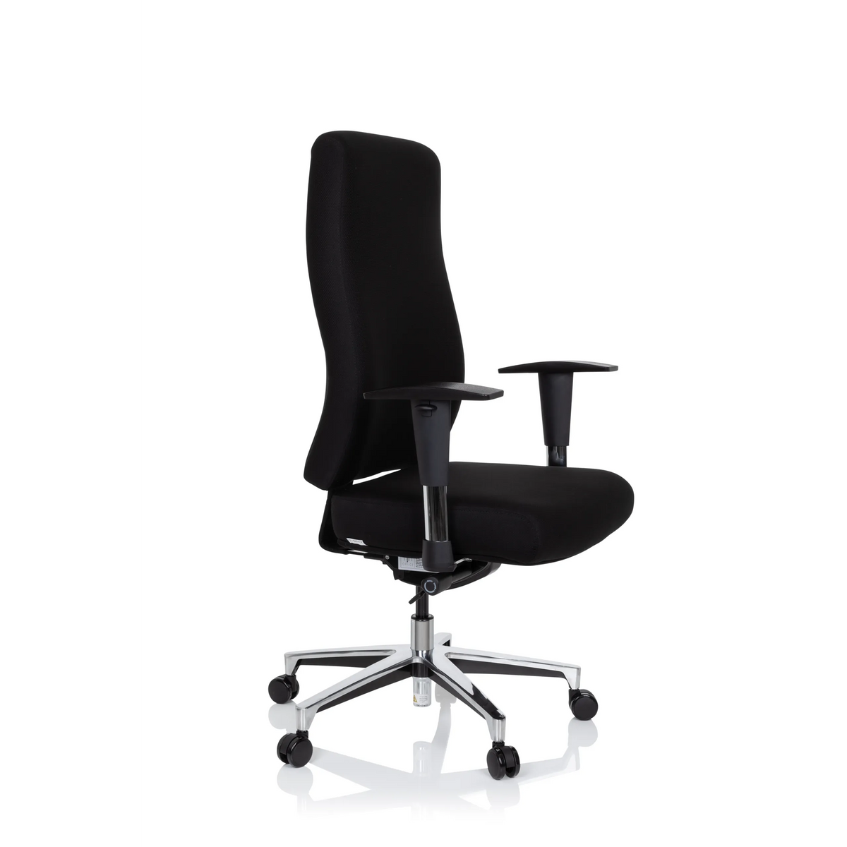 Black Professional Office Chair FORCOM with armrests and five-caster base by hjh OFFICE – 360-degree view (front three-quarter view 60°)
