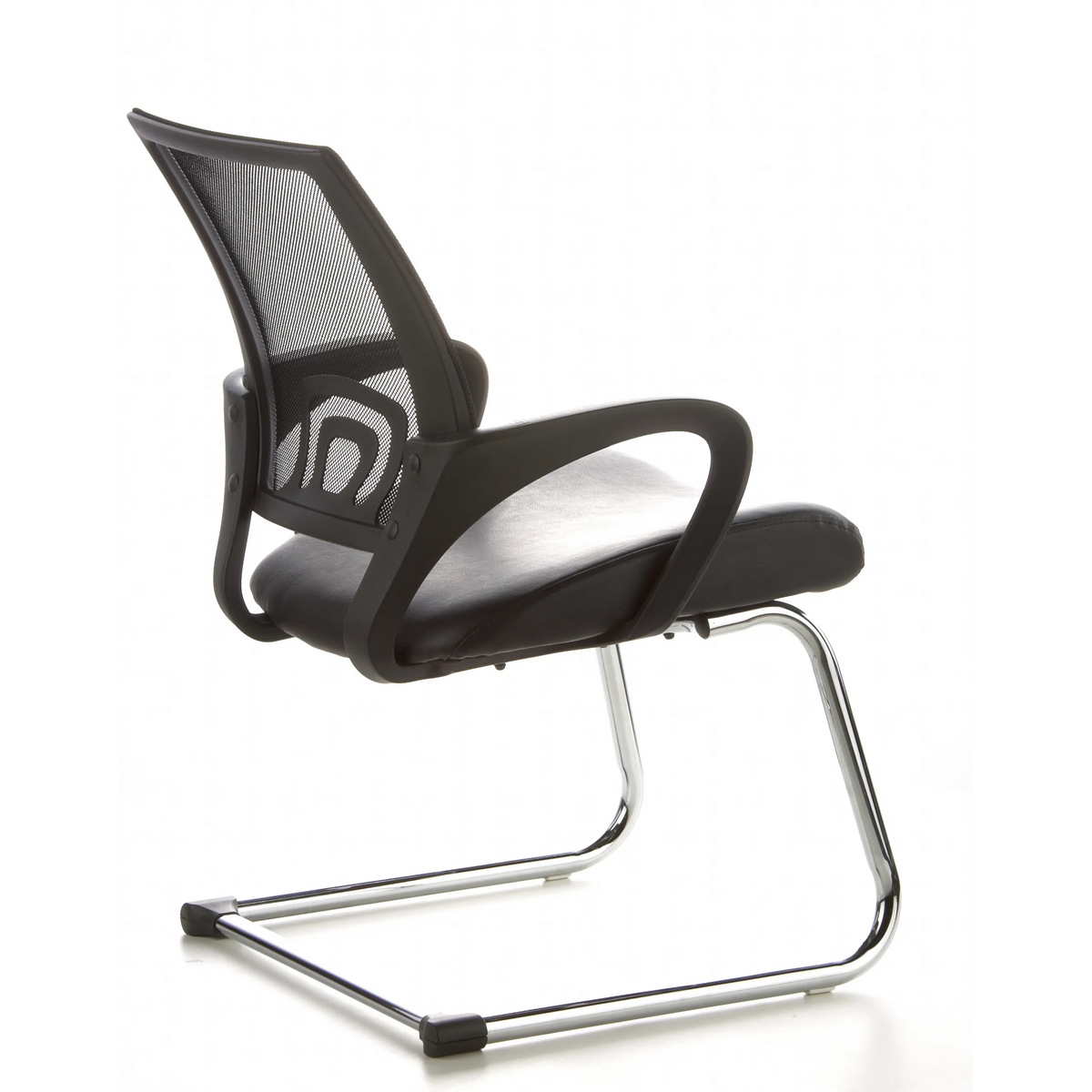Black Cantilever chair VISTO NET V with mesh back, padded seat and armrests by hjh OFFICE – 360-degree view (rear three-quarter view 120°)