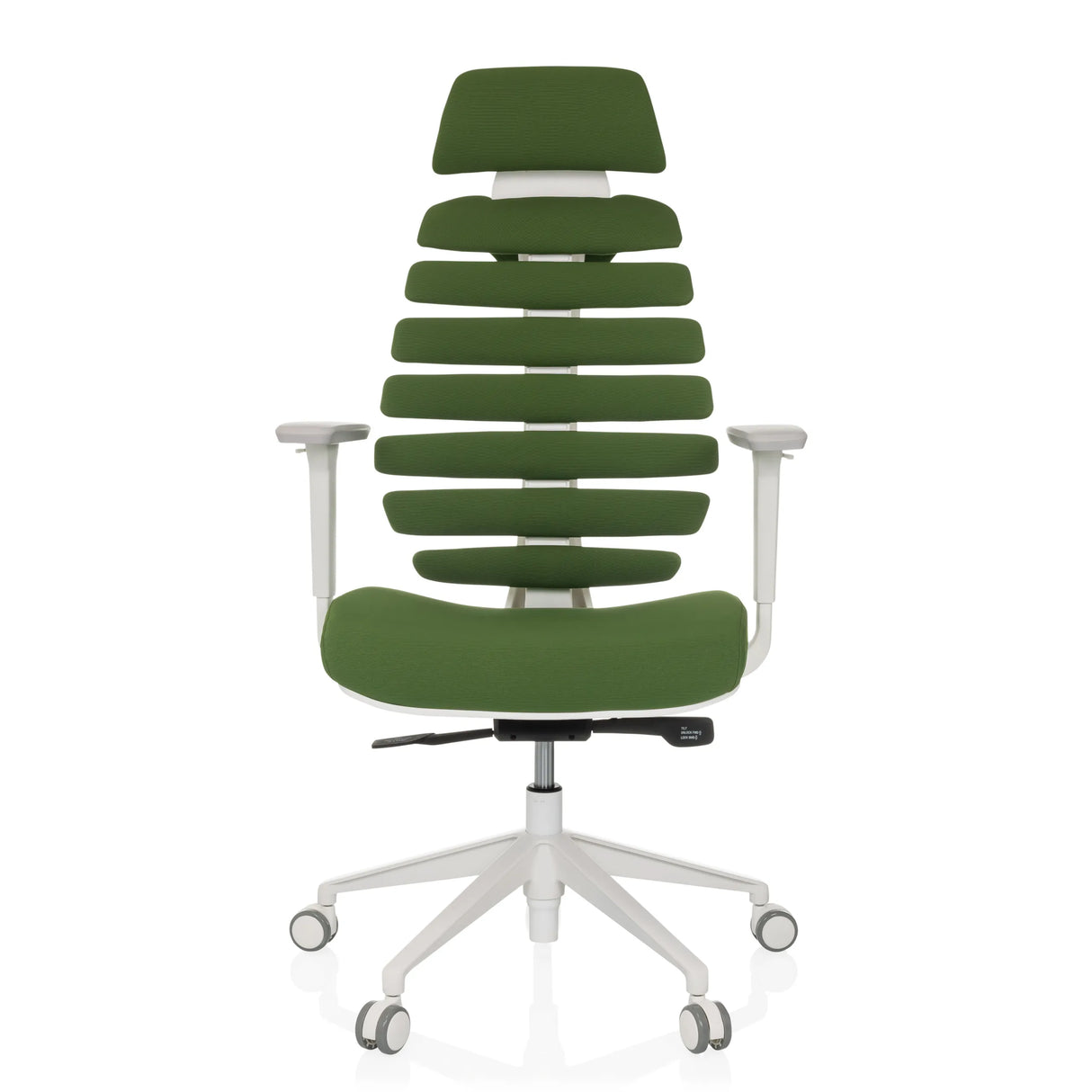 Green Professional Office Chair ERGO LINE W with segmented backrest and white five-caster base by hjh OFFICE – 360-degree view (front view 0°)
