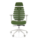 Green Professional Office Chair ERGO LINE W with segmented backrest and white five-caster base by hjh OFFICE – 360-degree view (front view 0°)