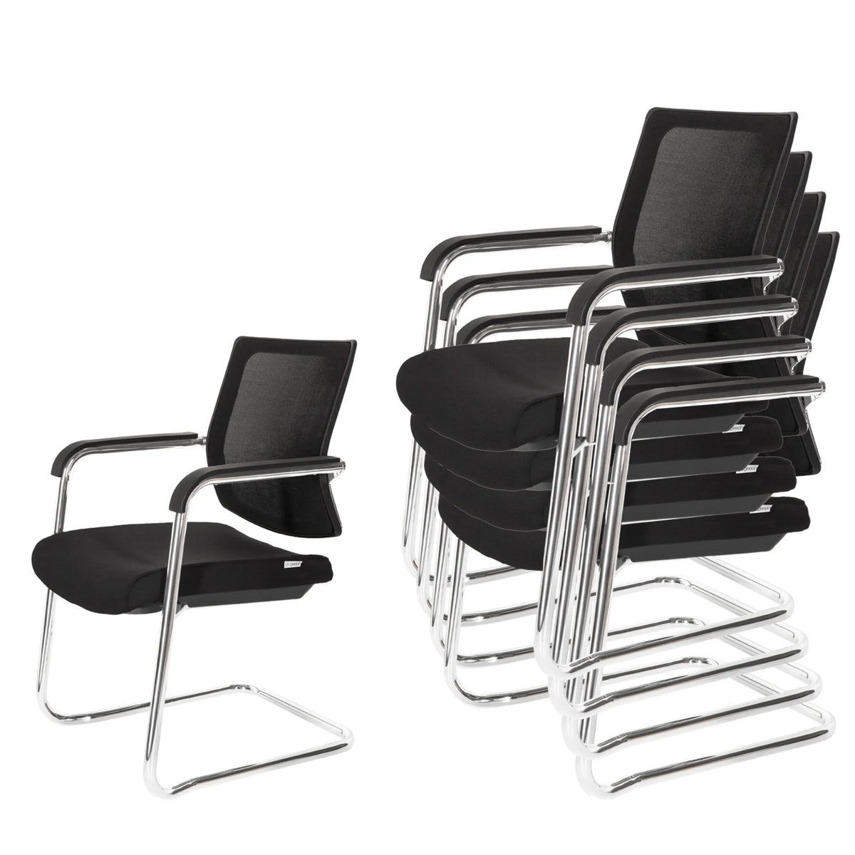 Stackable Cantilever chairs LEVIA V in black with chrome frame and armrests by hjh OFFICE